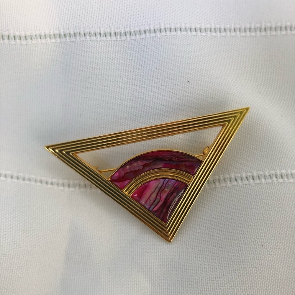 Vtg Duri Inlaid Abalone Art Deco Brooch